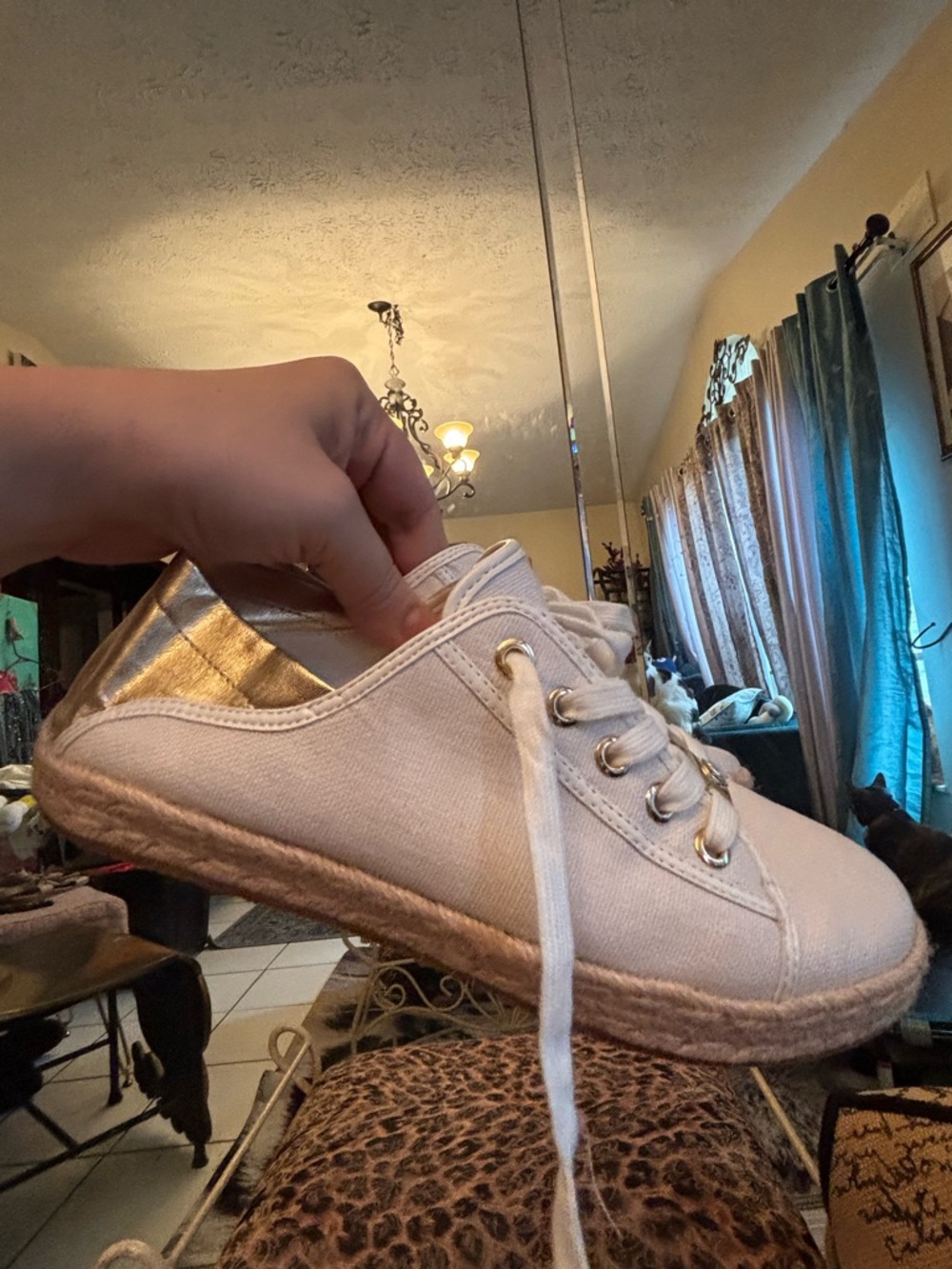 Michael Kors White Canvas Espadrille Sneaker with Gold Heel